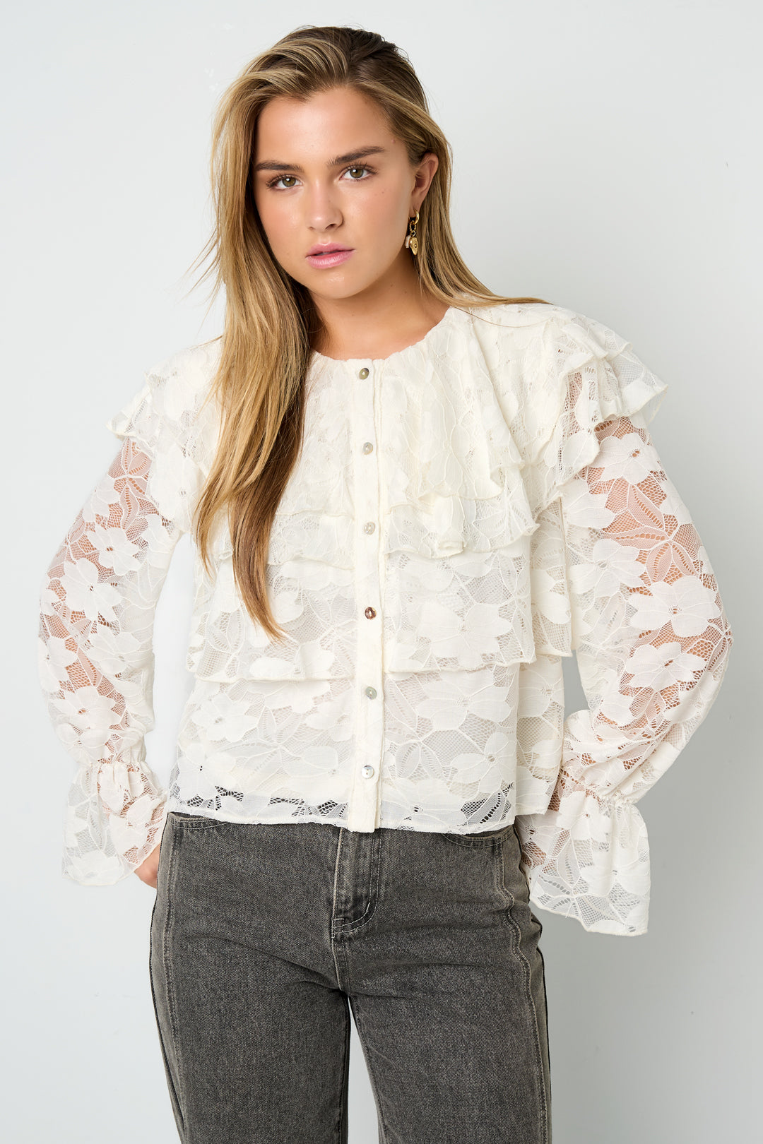Eloise Closet Blouse Elegant Floral Print Woven Polyester Fiber