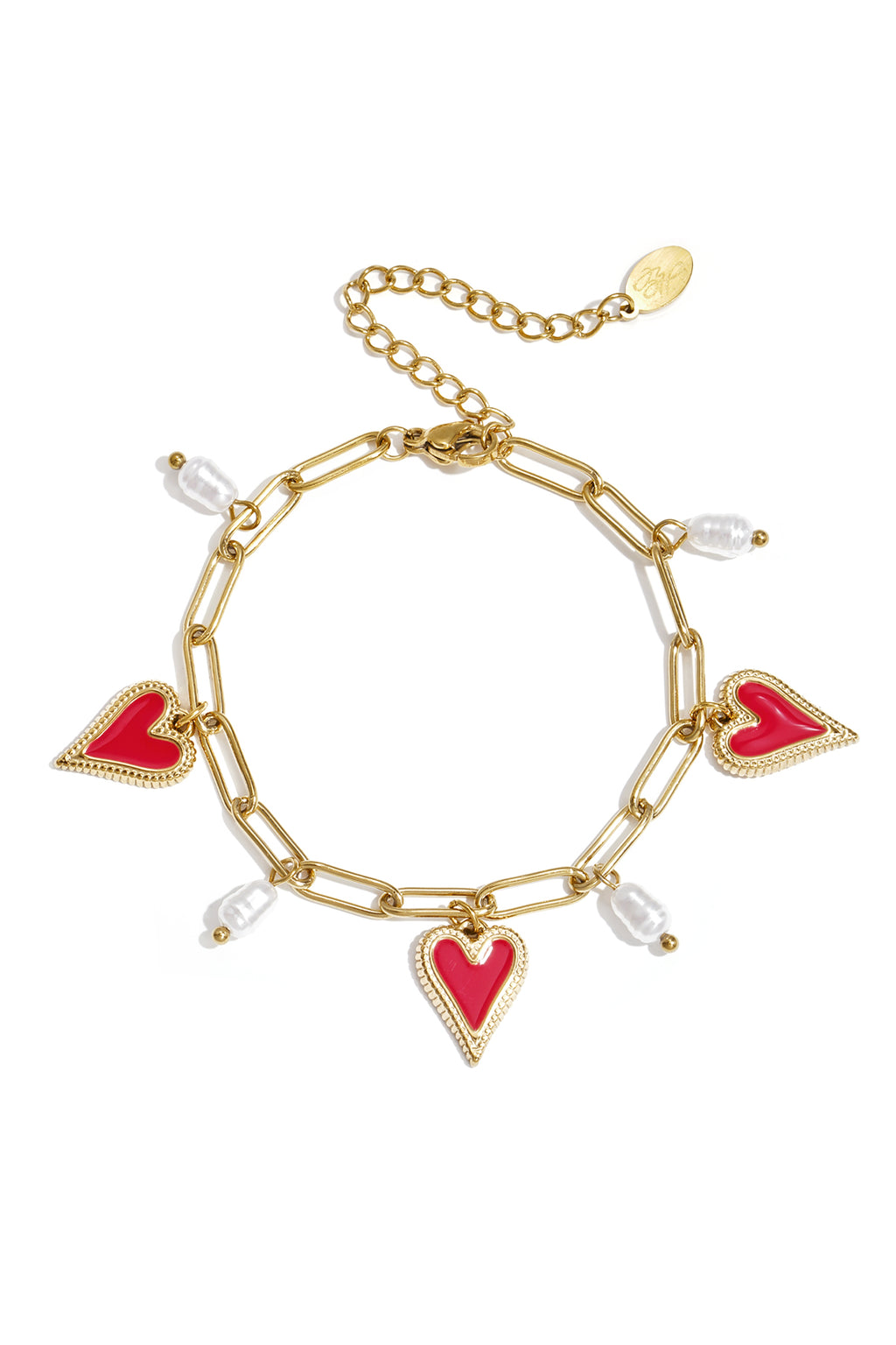 Pearl Heart Charm Bracelet – Stainless Steel Jewelry