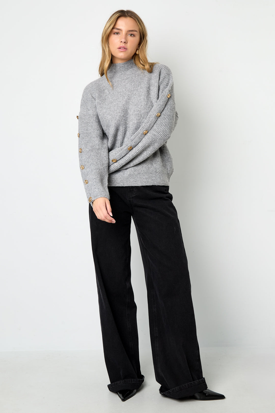 Gold Button Turtleneck Sweater Eloise Closet