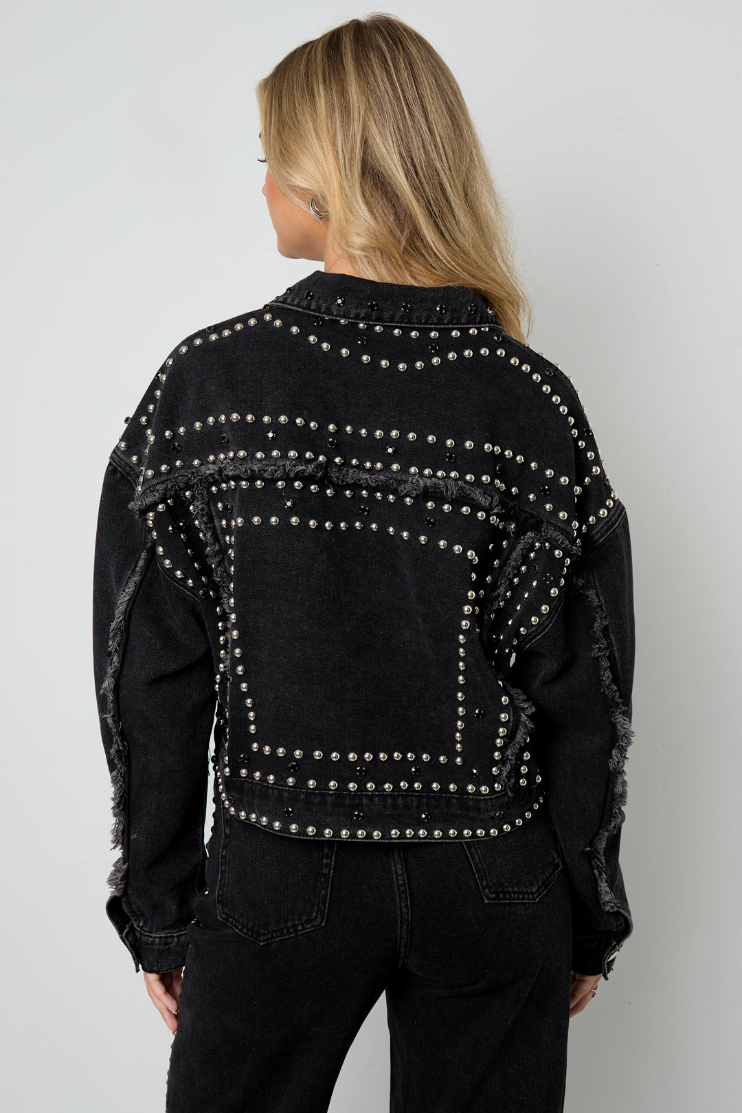 Eloise Closet  Studded Denim Street Jacket Woven Cotton
